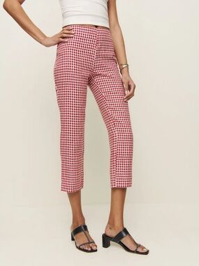 Petra Linen Low-rise Pedal Pusher Pant - Red Gingham